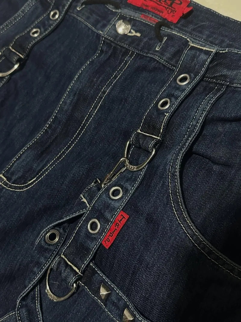 Y2K Fashion Trend Washing Heavy Industry Multi-pocket Baggy Jeans Men Gothic New Hip Hop Oversized Wide-leg Pants Mopping Jeans