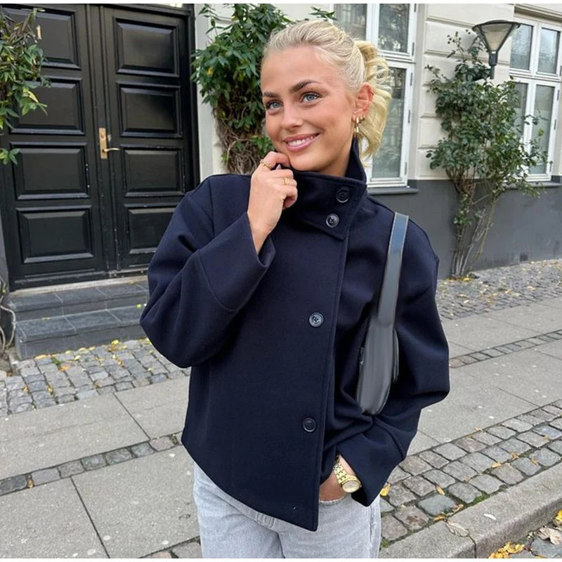 Casual Women's Short Woolen Coats Loose Lapel Single-breasted Long Sleeve Thick Jacket 2025 Autumn Winter Lady Elegant Outwear