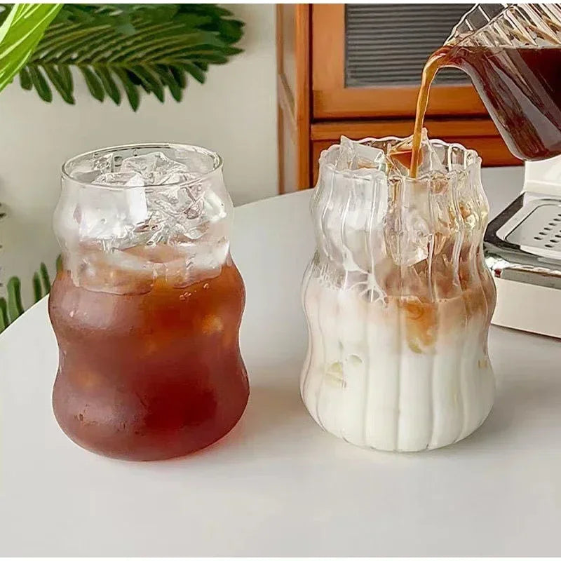 500ml Transparent Glass Cup Exquisite Heat-resistant Tumbler Tea Juice Milk Coffee Mug Water Glasses Stripe Mug Drinkware