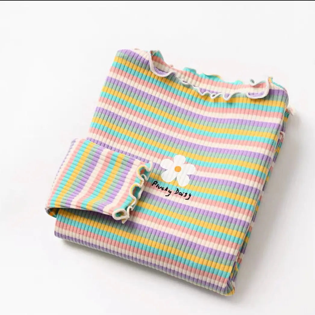 Children's T-Shirts Color Stripe Flower Printing Kids Clothes for 2 To 6 Years Girls Tshirts Boutique Outfits for Girls
