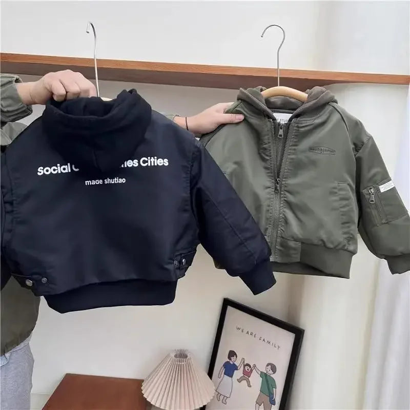 High Quality Kid Spring Fall Winter Children's Thick Coat 2025 Boy Windproof Rainproof Hooded Baseball Jacket Baby Patchwork Top