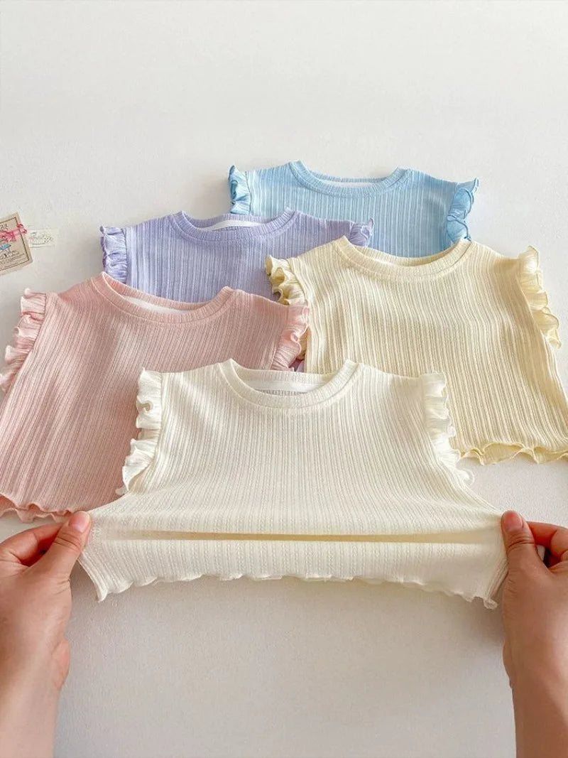 Summer Baby Girl Top and Shorts Set Solid Color Girls' Short Sleeve Shorts Two Piece Set Baby Girl Clothes