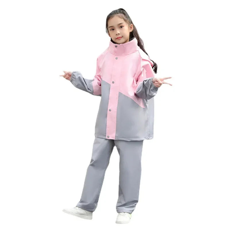 Children's Raincoat and Rain Pants Set, for Primary and Secondary School Students, Separately Designed for Boys and Girls, Full Body Waterproof Jacket