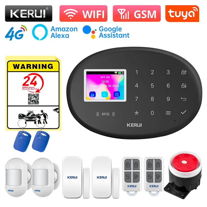 KERUI W204 4G Home Alarm System New Black Alarm Panel Wireless Motion Sensor Tuya Smart WiFi GSM for Home Security Motion Sensor