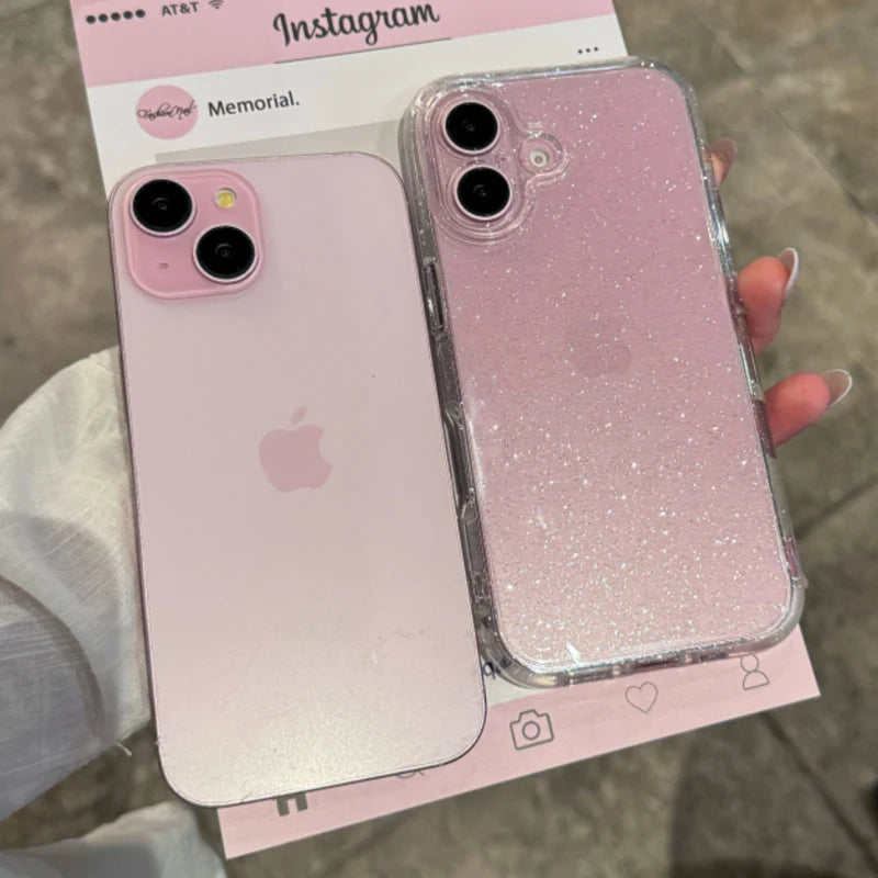 Luxury Glitter Transparent Bling Case For iPhone 11 12 13 14 15 16 Pro Max X XR XS 7 8 Plus Shockproof Soft Bumper Cover