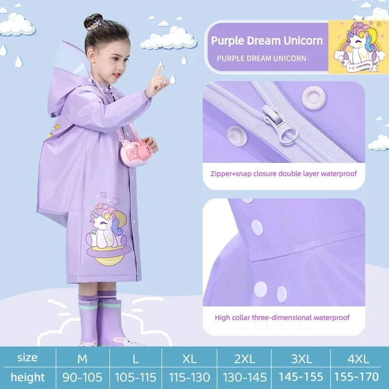 Children's Raincoat, Kids Waterproof Rain Poncho, Full Coverage, High-Quality Raincoat, Student Boys Girls Backpack Travel Rainwear
