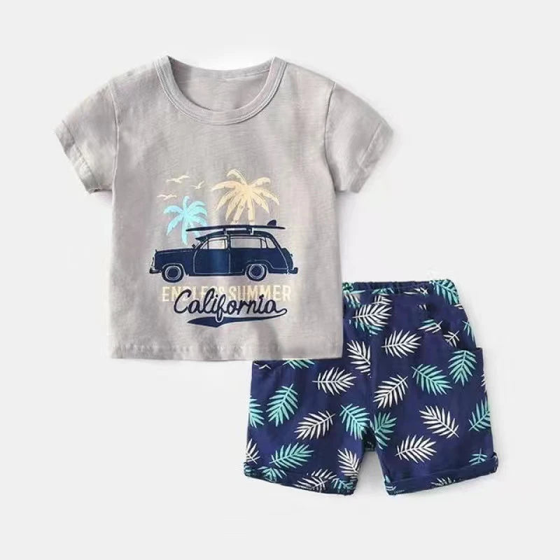 2024 Summer Boys Girls Clothes Set T-shirt+pants 2pcs Children's Clothing Fashion Pink Baby OutSet Newborn Baby Suit