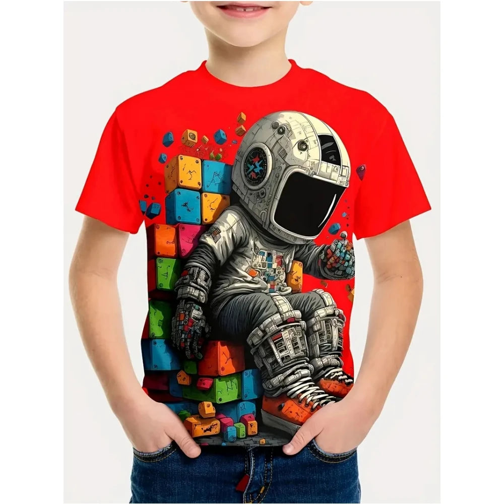 Boys Kids Clothes Stylish Cartoon Space Astronaut Graphic T Shirts Boys Girls Summer Short Sleeve Outdoor Clothes for Children