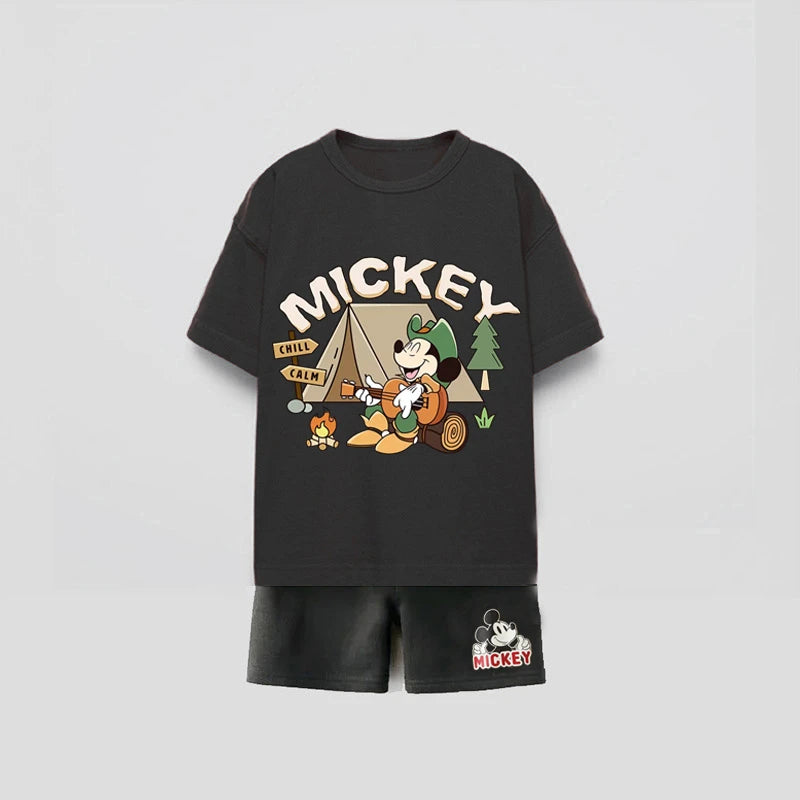 Trendy Outfits 2025 Summer Child Clothing Cute TShirt Black Shorts New Printed Tops +Shorts Boys Short Sleeve Suit Outer Wear