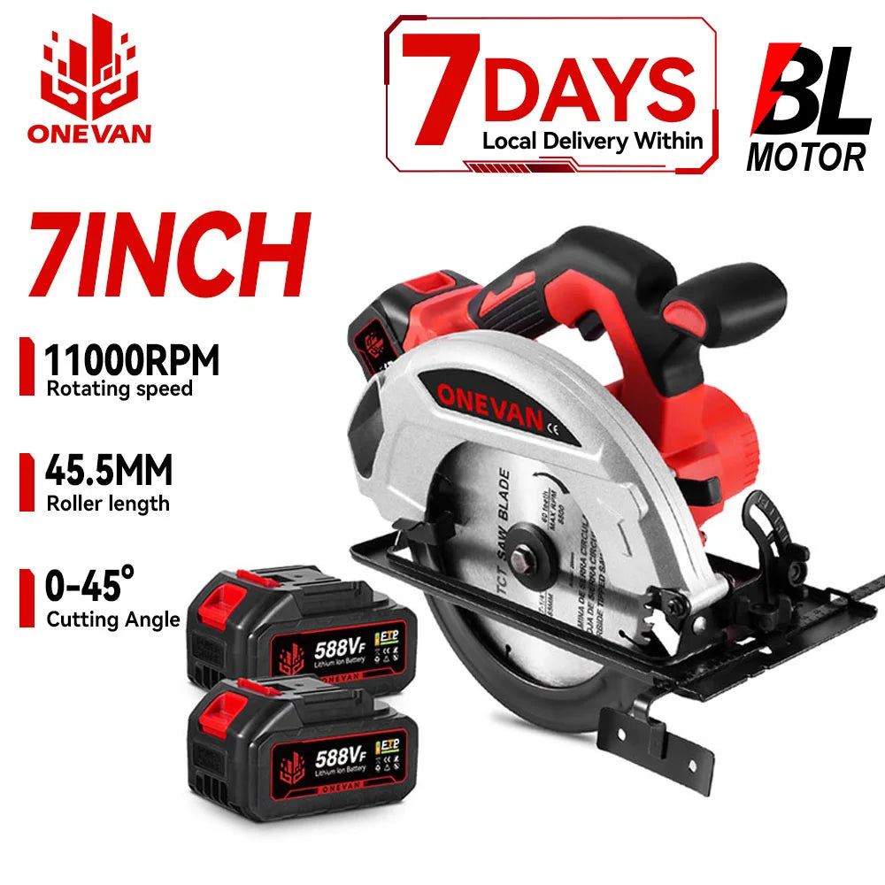 ONEVAN 4000W Brushless Electric Circular Saw 11000RPM 8Inch Cordless Handheld Wood Cutting Power Tool For Makita 18V Battery Pin