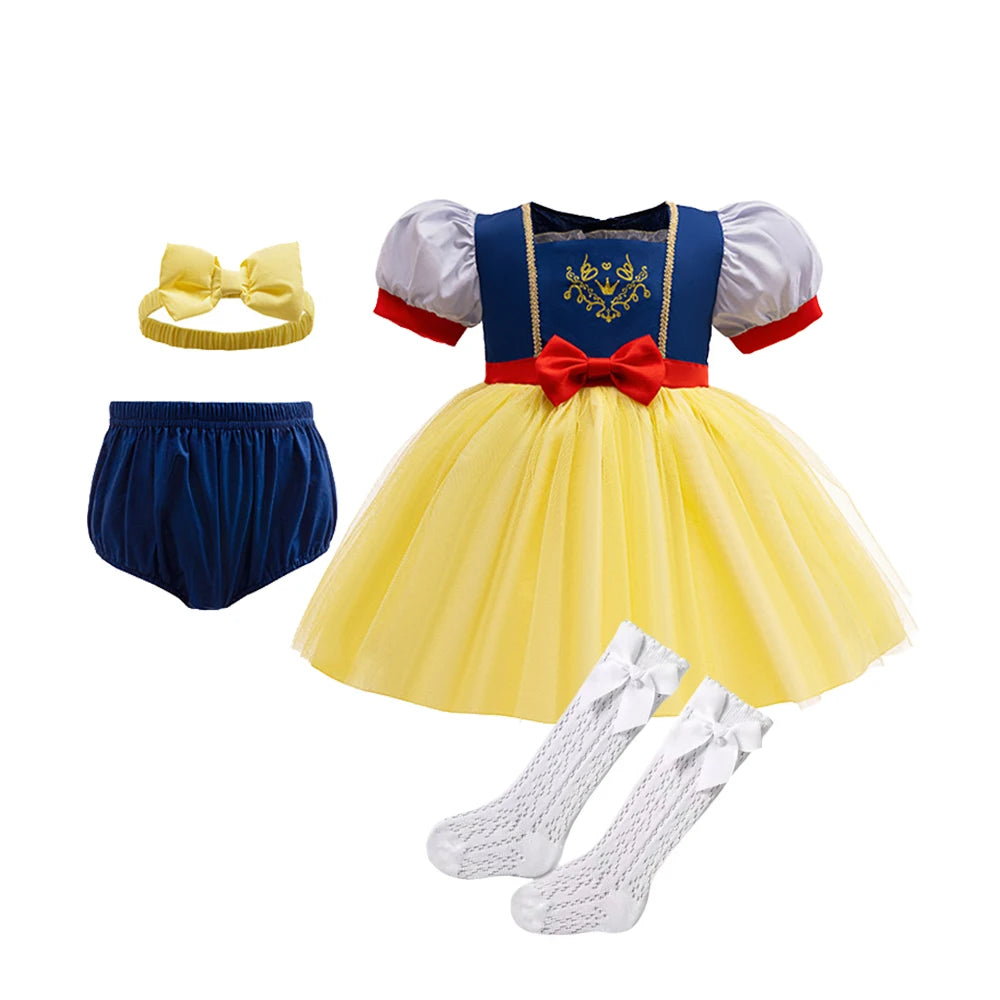 Boutique 3PCS Baby Girls Princess Dress Shorts Bow Headwear 1st 2nd Birthday Party Infant Clothing Set Halloween Alice Costume