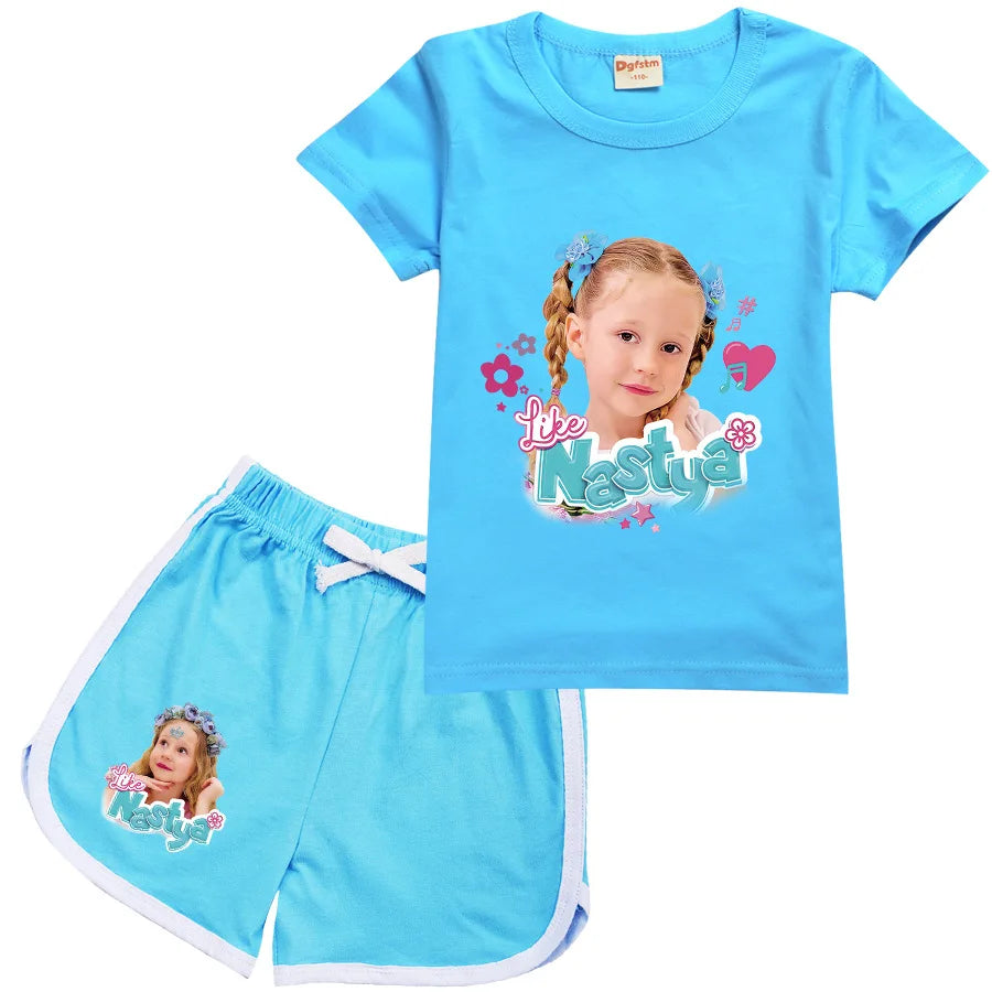 Lovely Like Nastya T Shirt Kids Summer Short Sleeve T-shirt and Shorts 2pcs Sets Toddler Girls Outfits Children Casual Sportsuit