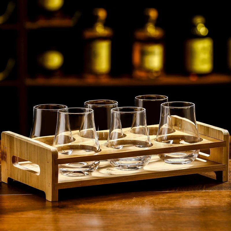 Round egg shaped clear Old Fashioned Whiskey Glasses with Wooden tray Whiskey Tumblers Glassware for Bourbon Barware