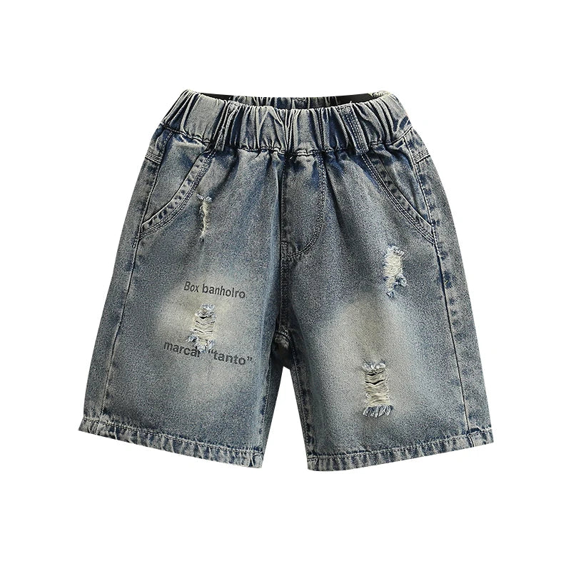 Fashion Kids Boy Street Style Ripped Denim Shorts Vintage Wash Casual Broken Summer Shorts With Holes Child Cool Destroy Bottoms