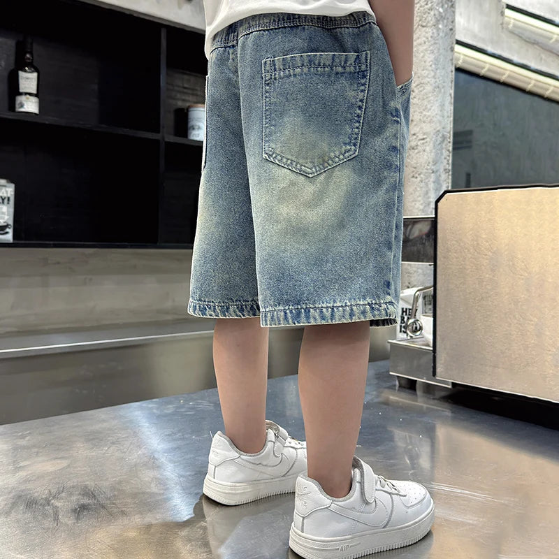 Fashion Kids Boy Street Style Ripped Denim Shorts Vintage Wash Casual Broken Summer Shorts With Holes Child Cool Destroy Bottoms