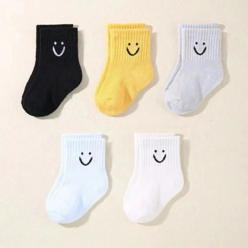 5 Pairs Baby Socks Cute Funny Face Emoticons Pattern Comfortable Kids Boys Girls Socks