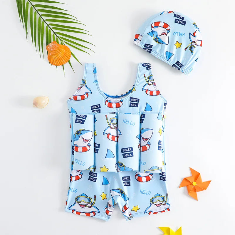 Children's Buoyancy Swimsuit One-piece Swimsuit for Kids Floating Rash Guards Cartoon Print Girls Boys Swimwear Swimming Clothes
