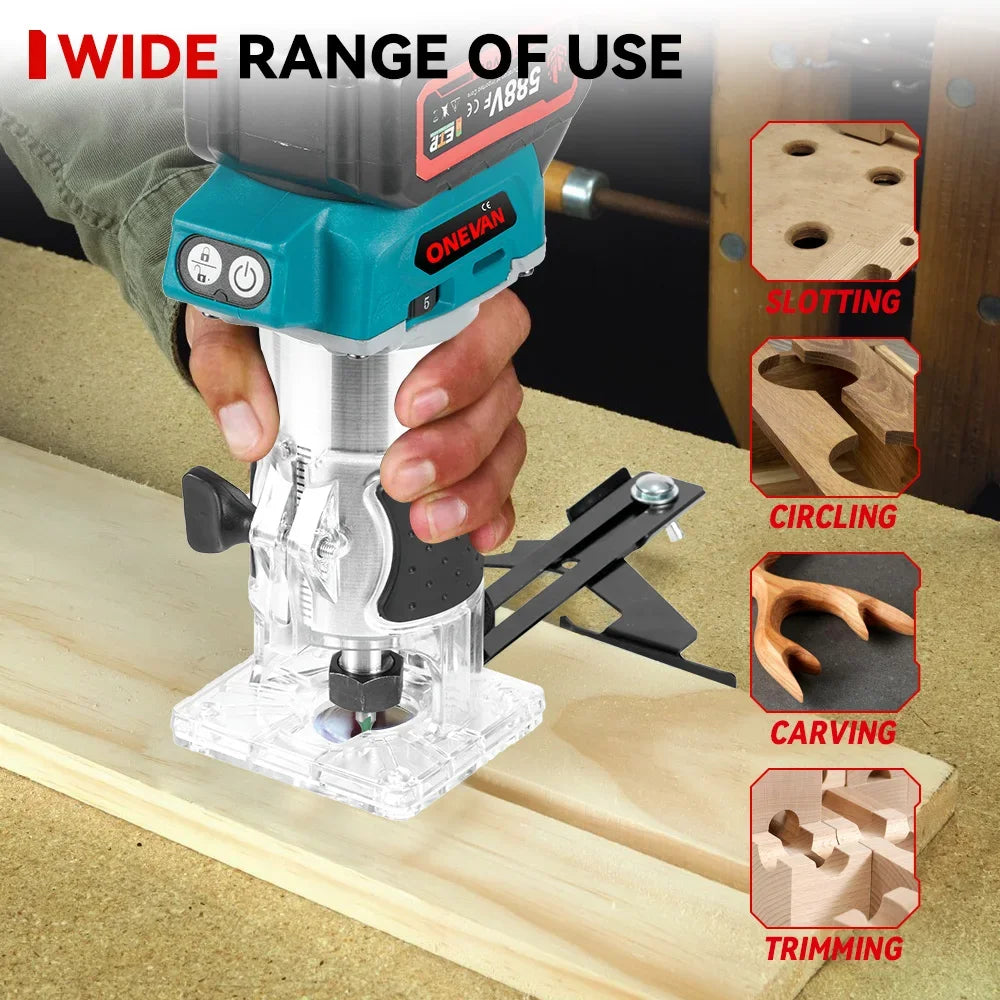 1600W Brushless Electric Hand Trimmer 5 Speeds Cordless Engraving Slotting Milling Woodworking Router For Makita 18V Battery Pin