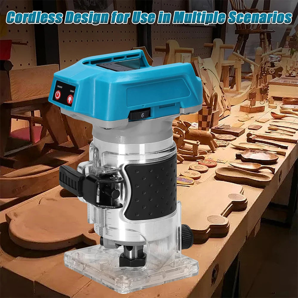 Podofo Cordless Compact Router Brushless Router Wood Trimmer Router 6.35mm Trim Diameter Palm Router Suitable for Makita Battery