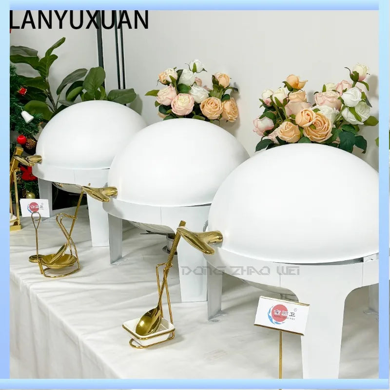 Luxury Top Selling White 6L Stainless Steel Chafing Dish Round Food Warmer Metal Cheffing Stove Chafer for Hotel Buffet Party