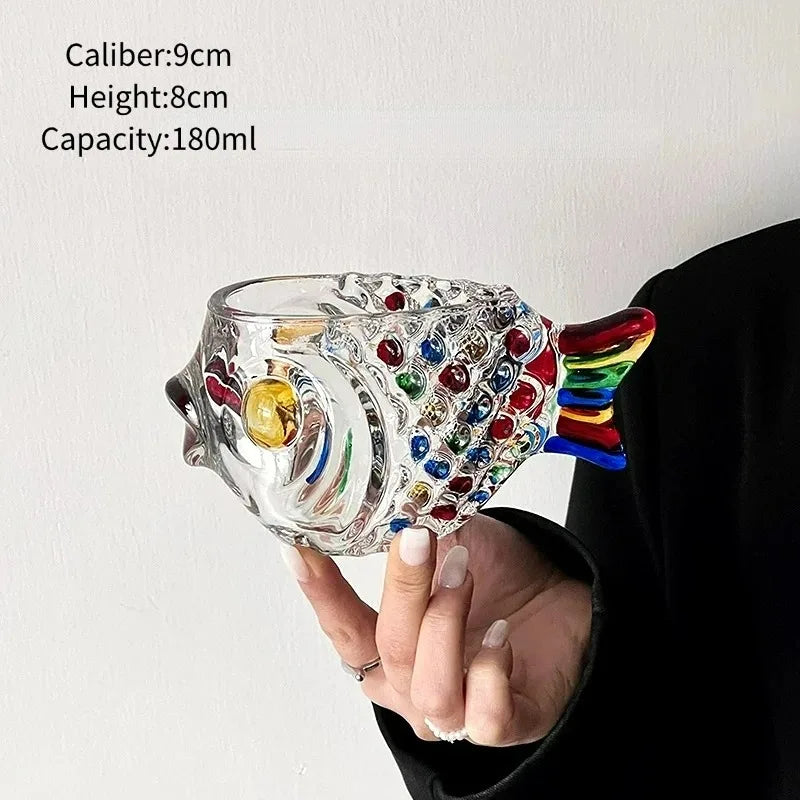 Creative 3D Transparent Fish Shape Bar Cocktail Glass Party Thick Heavy Lovely Smoothies Bowl Cup Cold Drink Tiki Glasses Mug