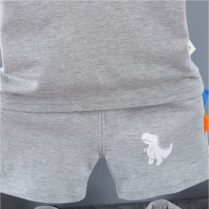 Infant Baby Boy Sets Summer Clothing Casual Sport Suit POLO Shirt + Shorts 2Pcs Set Boys Kids Gray Dinosaur Print Tracksuit