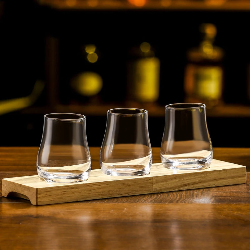 Round egg shaped clear Old Fashioned Whiskey Glasses with Wooden tray Whiskey Tumblers Glassware for Bourbon Barware