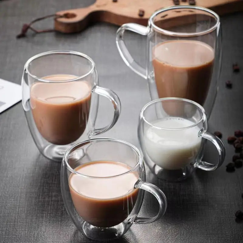 450/250ml Double Wall Glass Clear Handmade Heat Resistant Tea Drink Cups Healthy Drink Mug Coffee Cups Insulated Shot Glass