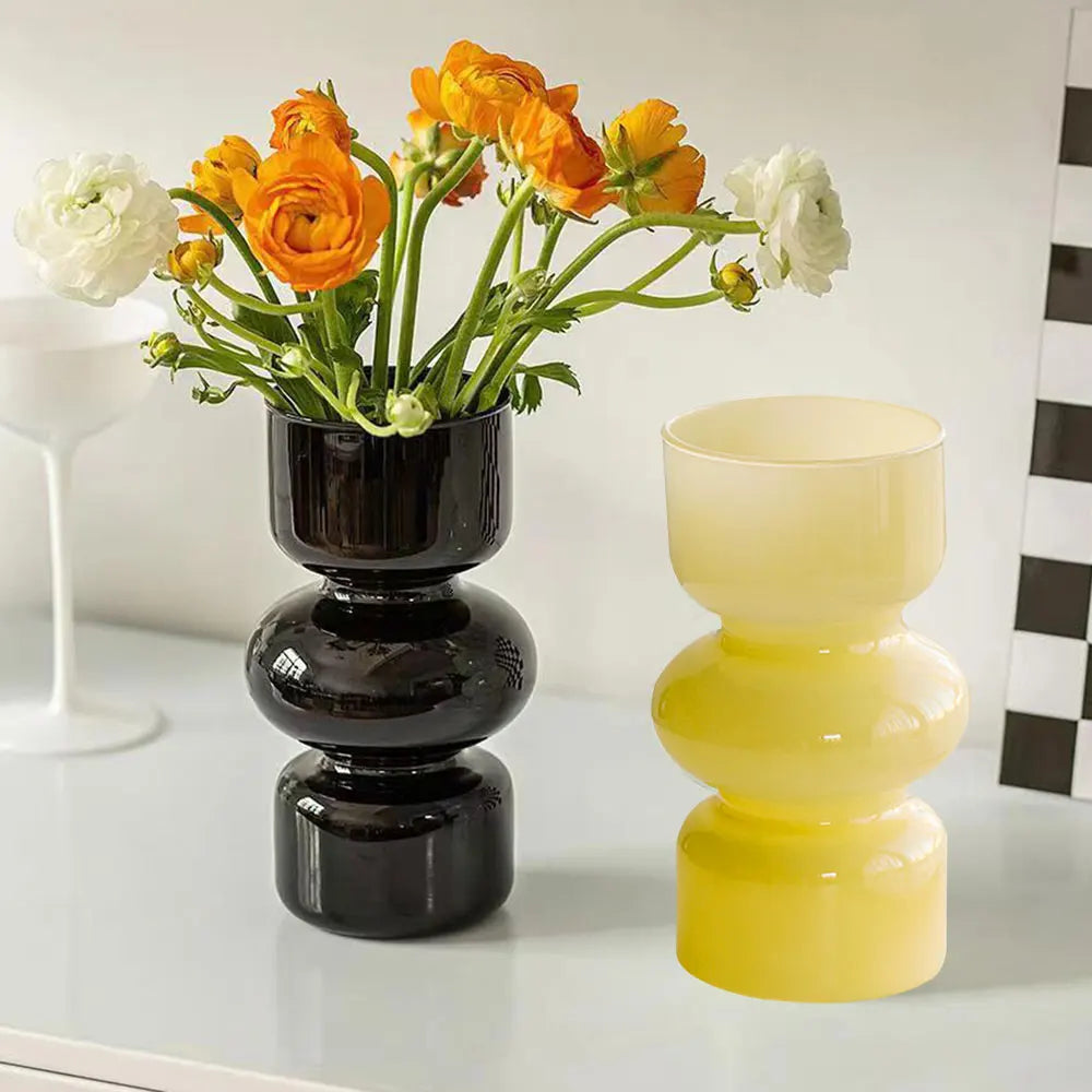 1pc Vintage Glass Flower Vase Desktop Ornaments Nordic Style Transparent Hydroponics Plant Vases for Wedding Party Home Decor
