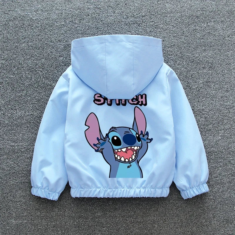 Lilo and Stitch Kids Hooded Jacket Coat 2025 Autumn Baby Boy Girls Cartoon Zipper Long Sleeve Casual Clothing Children Outerwear