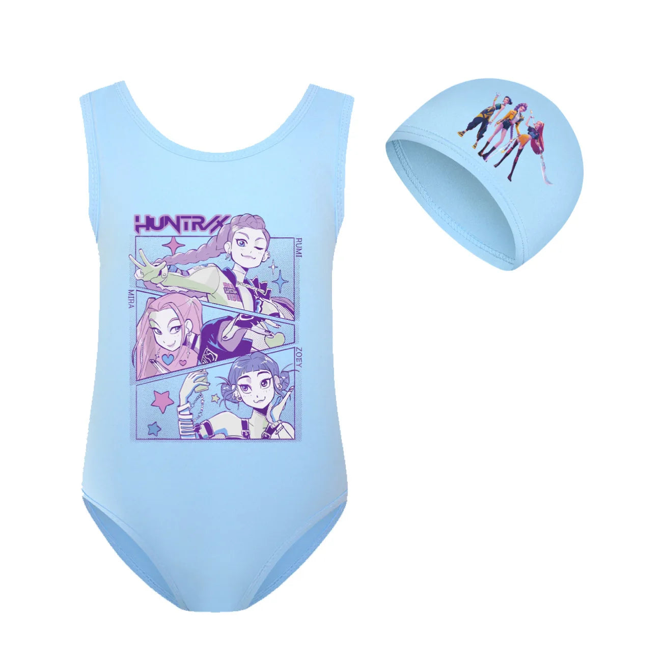 KPop Demon Hunters Huntrix Clothes Kids Swimwear Girls Summer One-Piece Swimsuit Children Sleeveless Swiming Biniki Sets