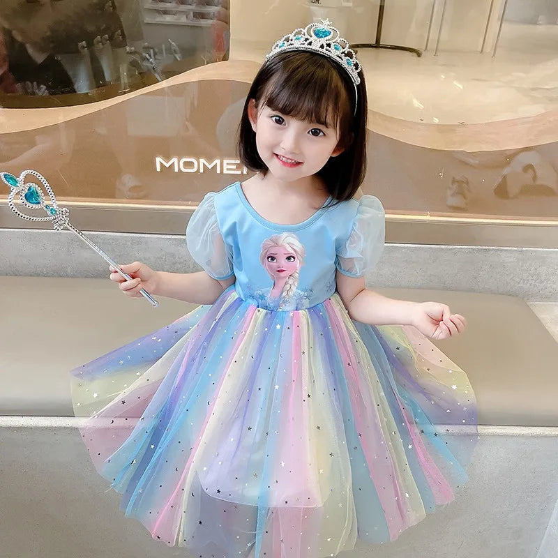 New Disney Frozen Elsa Anna Princess Summer Girls Dress for Children Girl clothes Short Sleeve Ball Gown Carnival Party Dresses