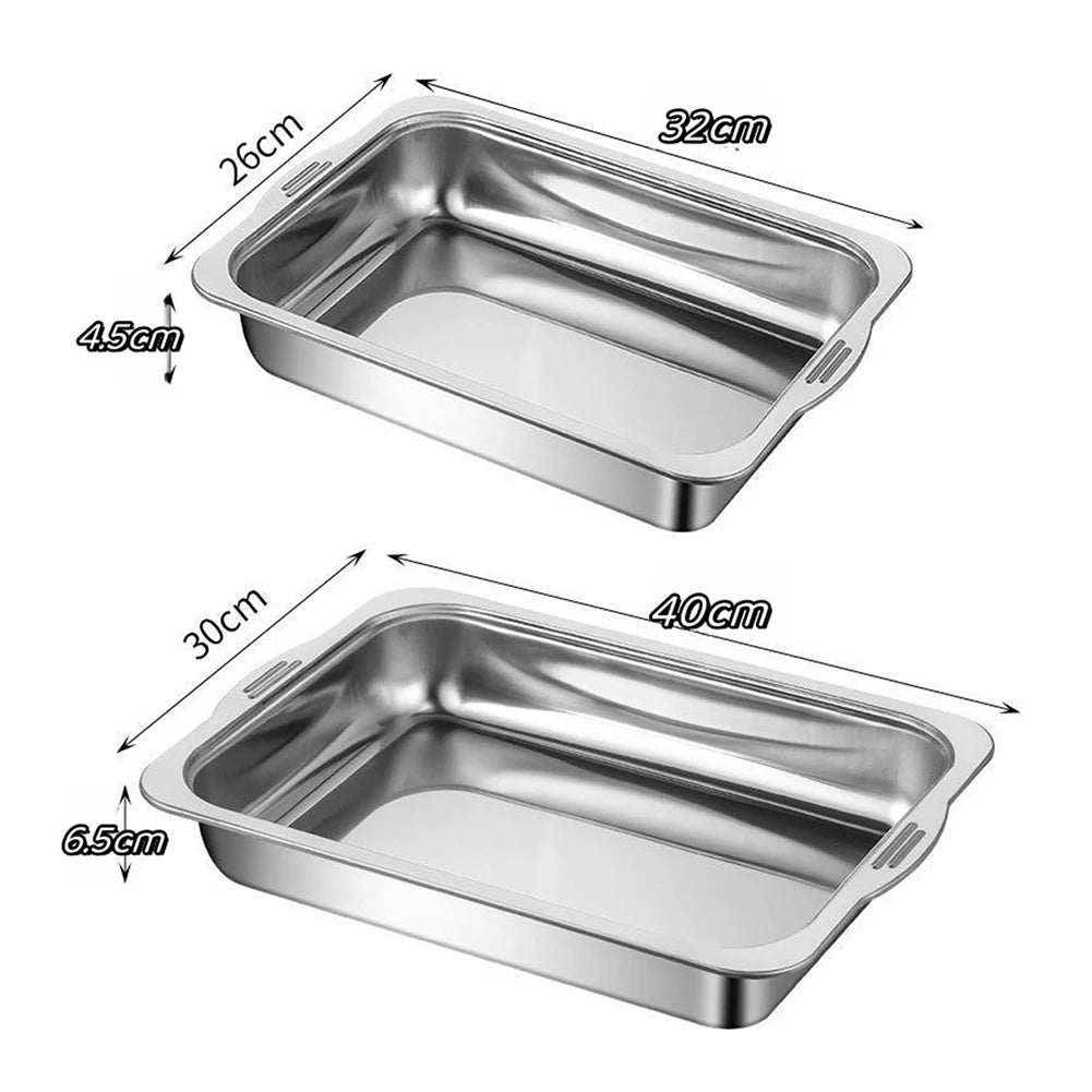 Large Capacity Stainless Steel Fish Deep Plate Both Gas and Induction Cooker BBQ Fried Beef Food Tray Seafood Dish Bbq Plate