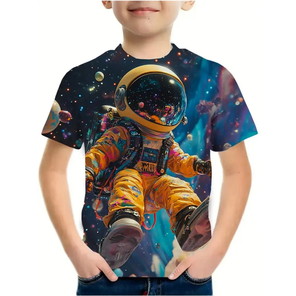 Boys Kids Clothes Stylish Cartoon Space Astronaut Graphic T Shirts Boys Girls Summer Short Sleeve Outdoor Clothes for Children