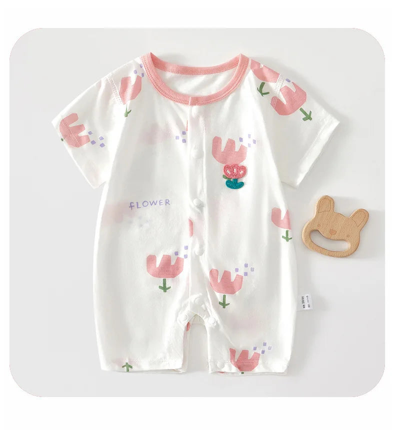 Newborn Baby Summer Onesie Pure Cotton Clothes Boys Girls Cute Printed Short Sleeve Romper Infant Loungewear Trend