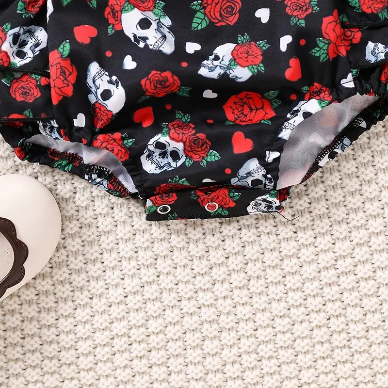 Summer Newborn Baby Clothes Pink Skull Pumpkin Sweetheart Flying Sleeves Triangle Romper Jumpsuit