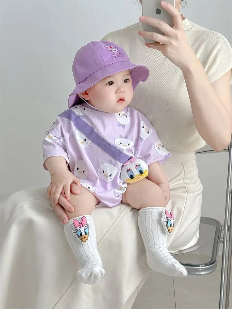 Disney Newborn Baby Romper Sock Hat 3 Pcs Set Boy Girl Cartoon Winnie the Pooh Donald Daisy Duck Cotton Jumpsuit Infant Bodysuit