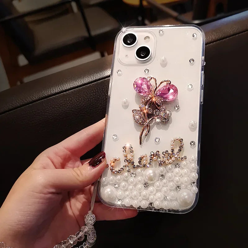 Fashion Bling Diamond Rhinestone Flower Case Cover For Iphone 17 Air 16 14 15 12 13 Pro MAX XS XR 7 8 PLUS Soft Clear Phone