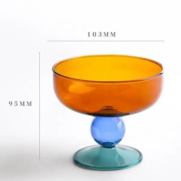Round Bowl Goblet Dessert Glass Mug S-shaped Cup Stem Ice Cream Bowl Cup Milkshake Dessert Cup Colored Borosilicate Glass