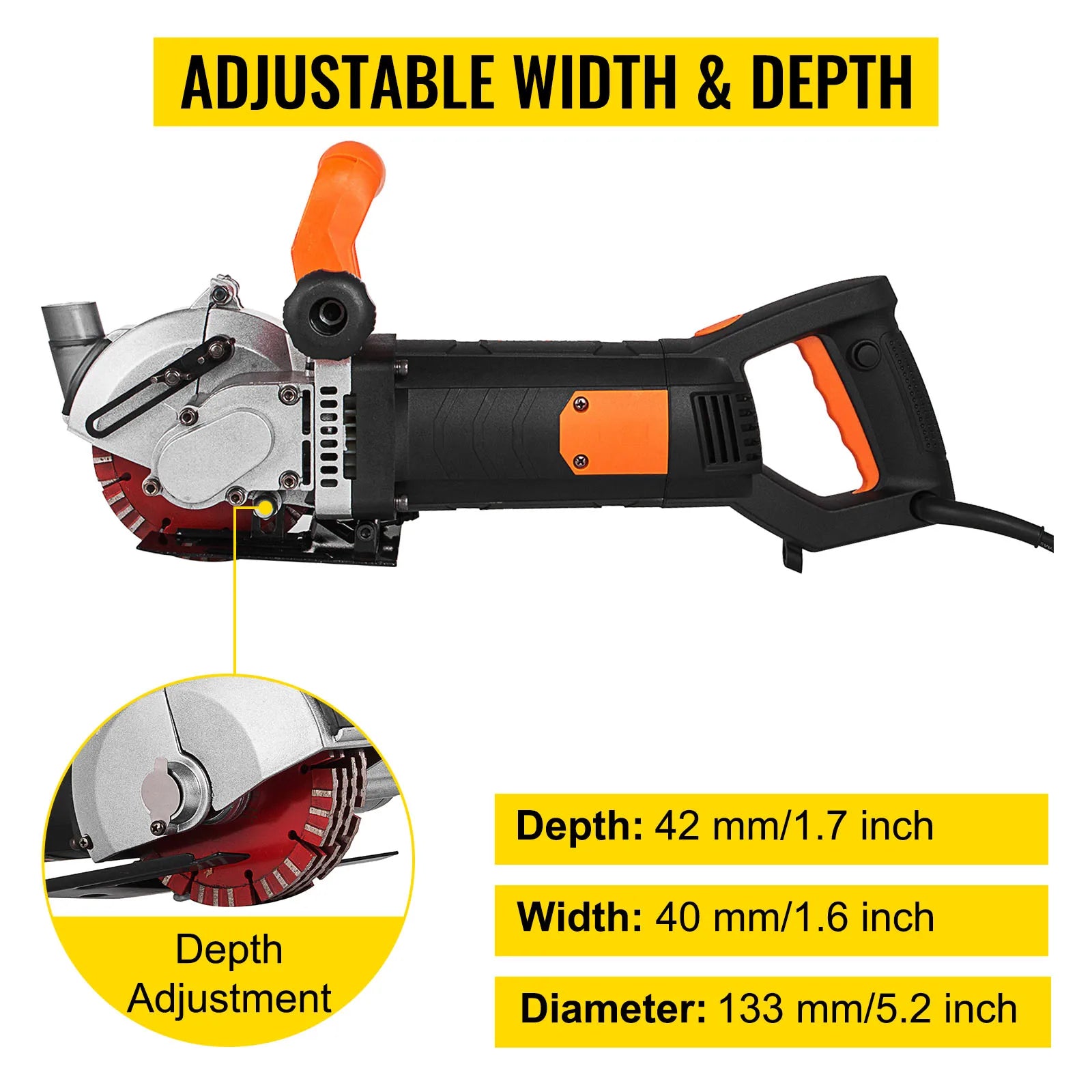 SucceBuy 4800W Wall Chaser Concrete Brick Cutter 5000RPM Electric Seamless Groove Slotter 133mm Circular Saw Blades Power Tools