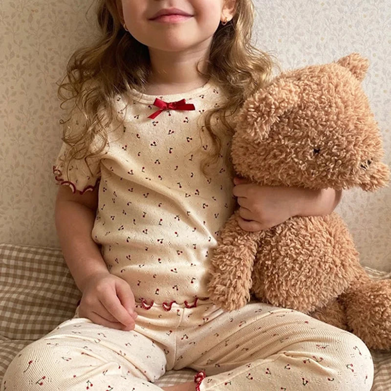 1-6T Toddler Kid Baby Girl Clothes Set Summer 100% Cotton Long Sleeve T Shirt Top Pant Suit Homewear Stretch 2pcs Pajamas Set
