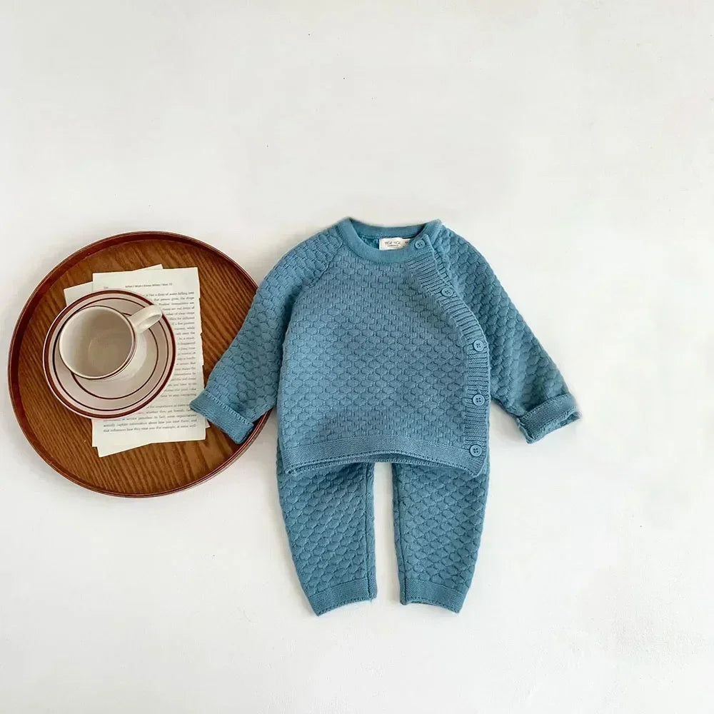 2Pcs Baby Boy Clothes Set Soft Knit Cotton Baby Boy Sweater + Pants Kids Outfit Spring