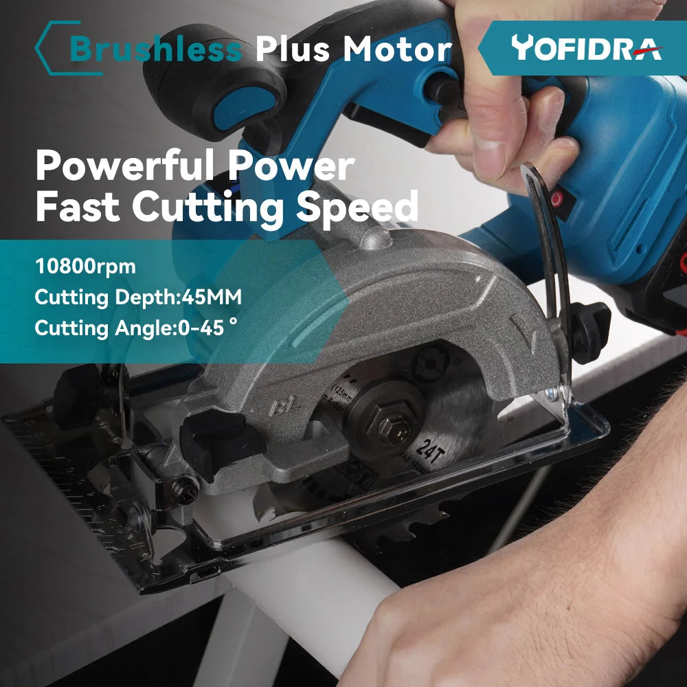 YOFIDRA 10800RPM 5/7 Inch Electric Circular Saw Handheld Multifunction Rechargeable Cutting Machine For Makita Battery Pin