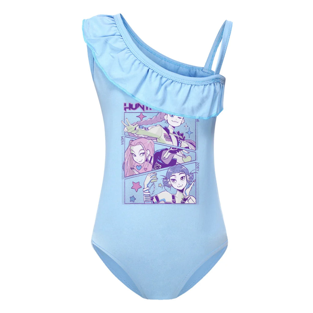 KPop Demon Hunters Huntrix Clothes Kids Swimwear Girls Summer One-Piece Swimsuit Children Sleeveless Swiming Biniki Sets