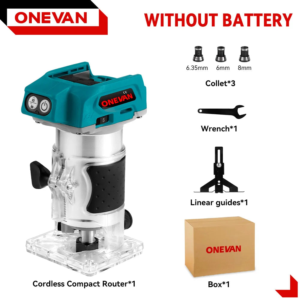 1600W Brushless Electric Hand Trimmer 5 Speeds Cordless Engraving Slotting Milling Woodworking Router For Makita 18V Battery Pin