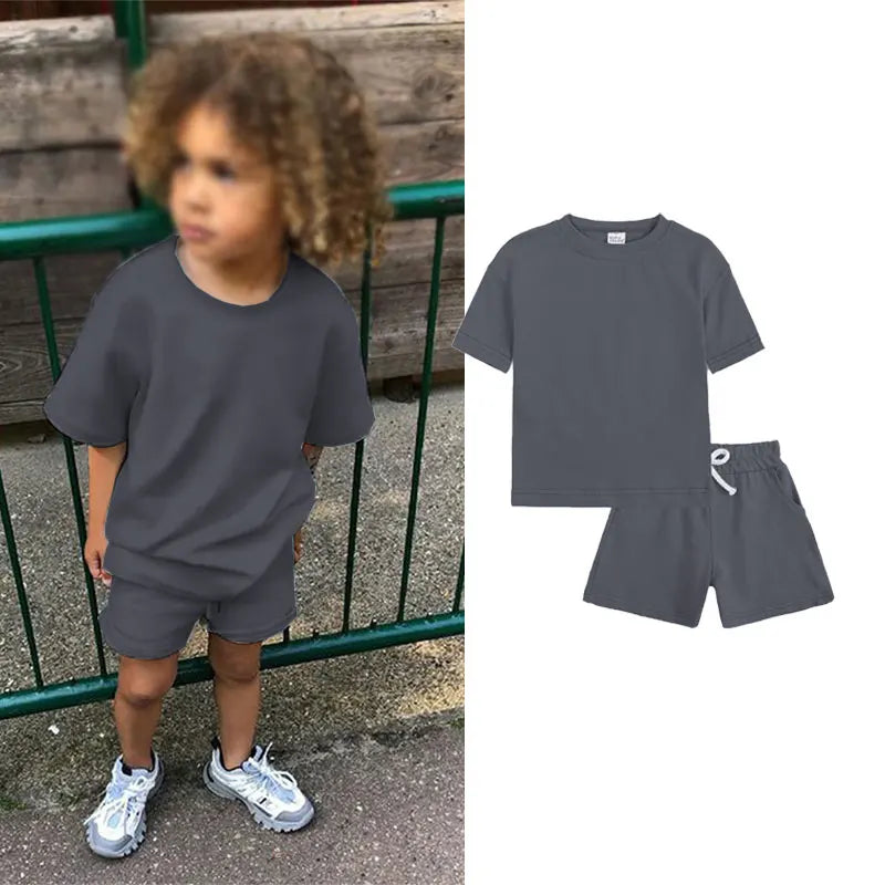 Children New Summer Sets Toddler Boy Girl Solid Sports T-shirts and Shorts 2pcs Set Kids Casual Tracksuits Suits 0-6Y