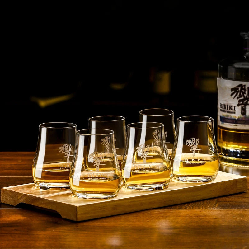 Round egg shaped clear Old Fashioned Whiskey Glasses with Wooden tray Whiskey Tumblers Glassware for Bourbon Barware