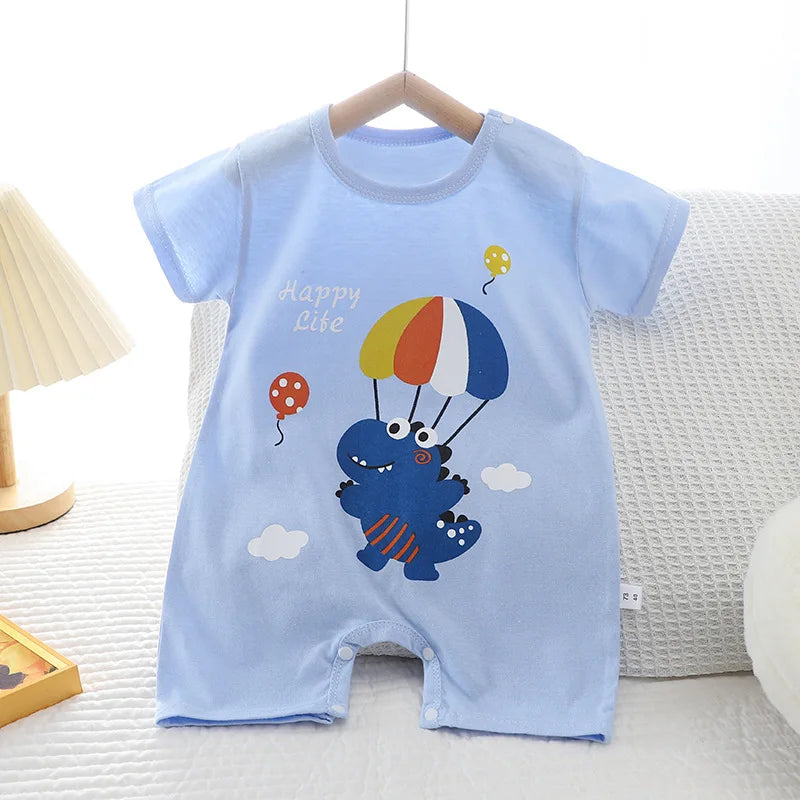 Infant Toddler Crawling Clothes Cotton Summer Boys Girls Thin Baby Short Sleeved Romper Suit Children's Onesie
