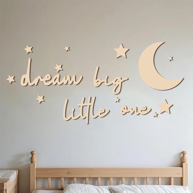 Dream Big Little One Wall Sticker Wall Art Wooden Sign for Baby Nursery Kids Room Inspirational Motivational Wooden Craft