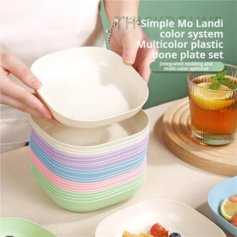 10pcs Multi-function Spit Bone Dish Food Grade Plastic Round Square Set Dining Table Garbage Plate Household Snack Fruit Plate
